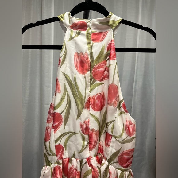 Fehaute Pink Pleated Floral Chiffon Halter Sleeveless A-Line Maxi Dress NWT | 10 - Picture 5 of 10